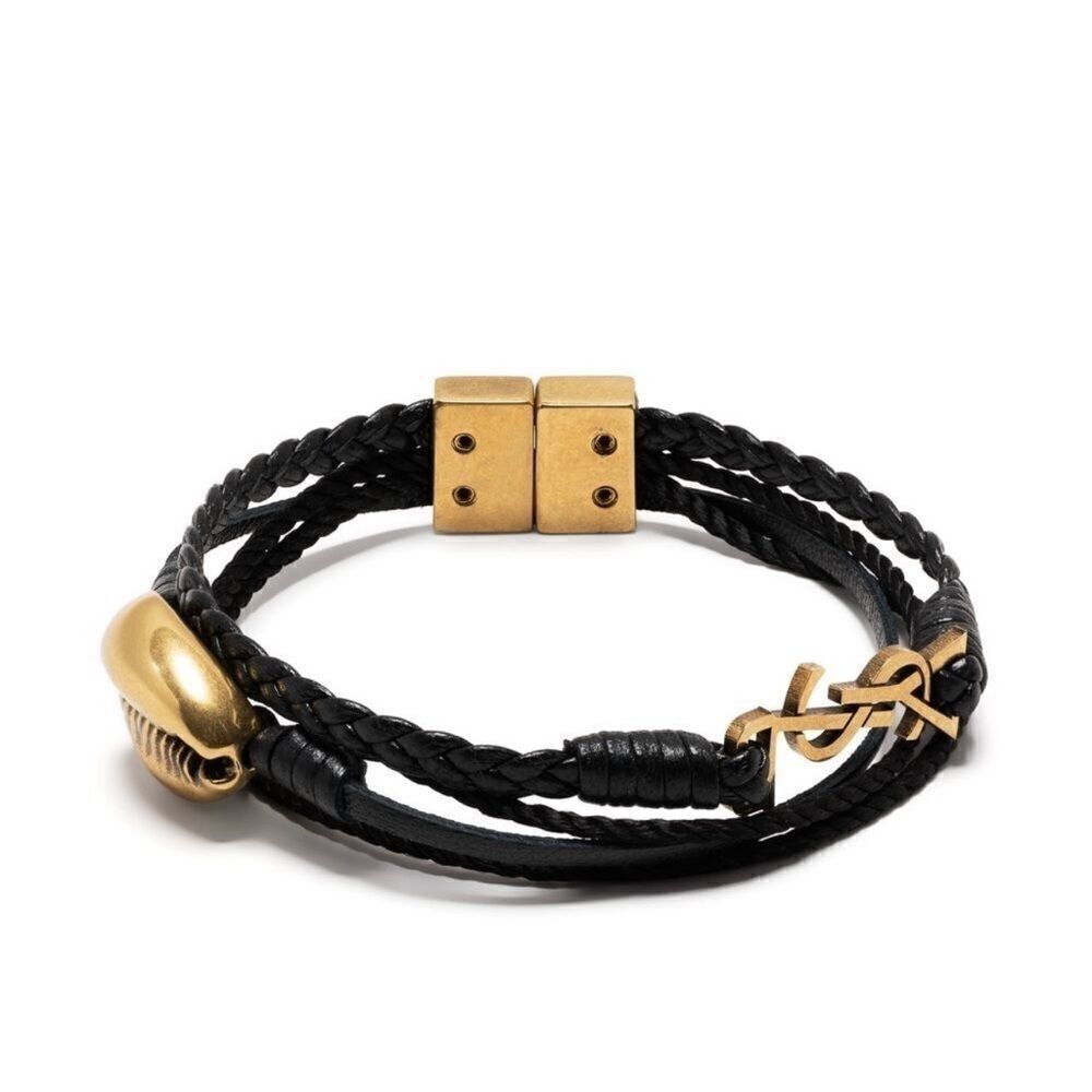Saint Laurent logo-plaque braided bracelet